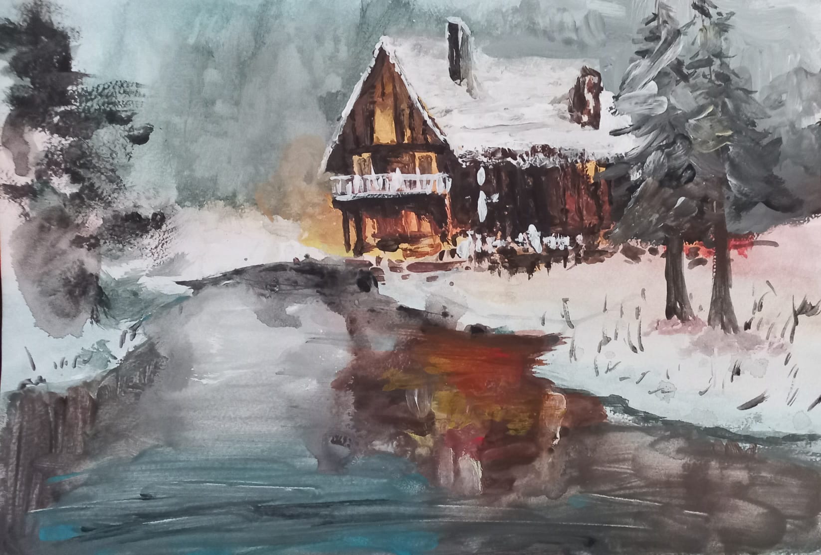 Winter Cabin - Watercolours 2